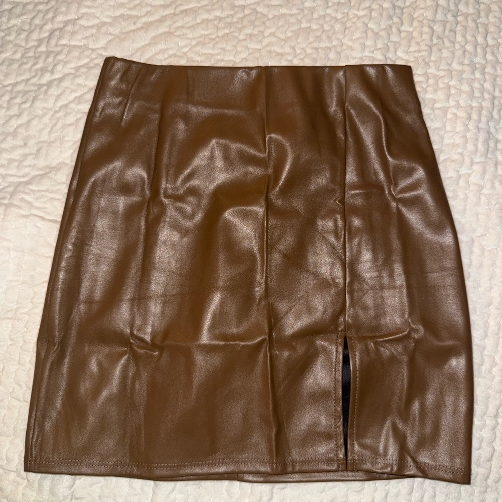 Better Be Brown Faux Leather Pencil Skirt